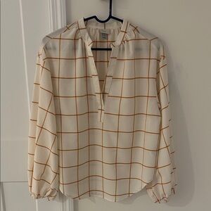 Cream and Orange Grid Blouse